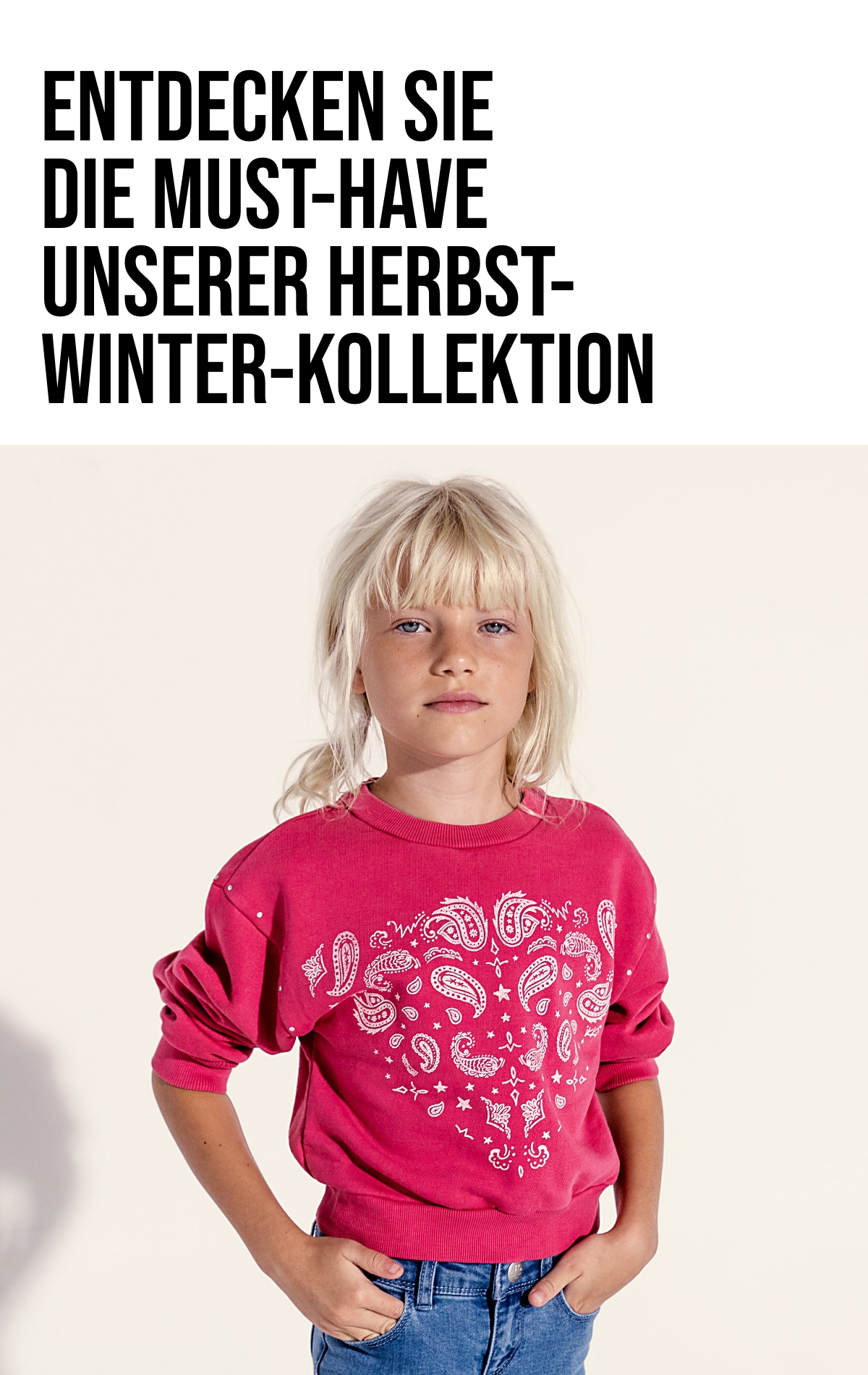 Fuchsia Mädchensweatshirt mit Paisleymotiv und Nieten