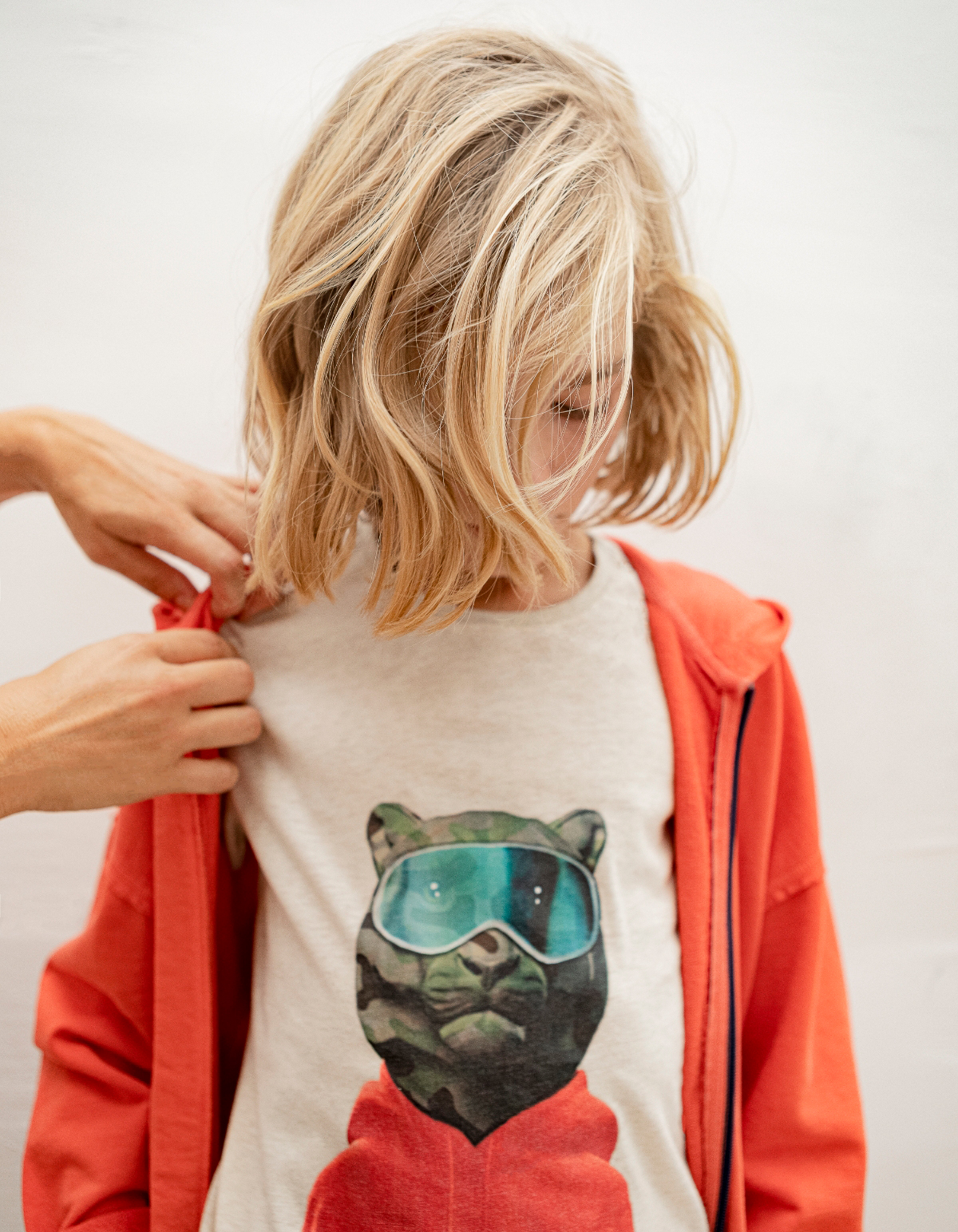 T-shirt beige chiné visuel ours camouflage garçon