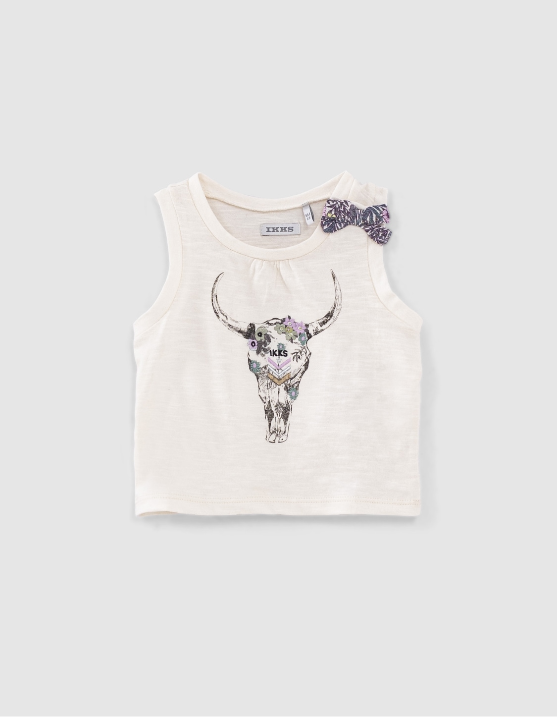 Baby girls’ ecru organic vest top with embroidered skull