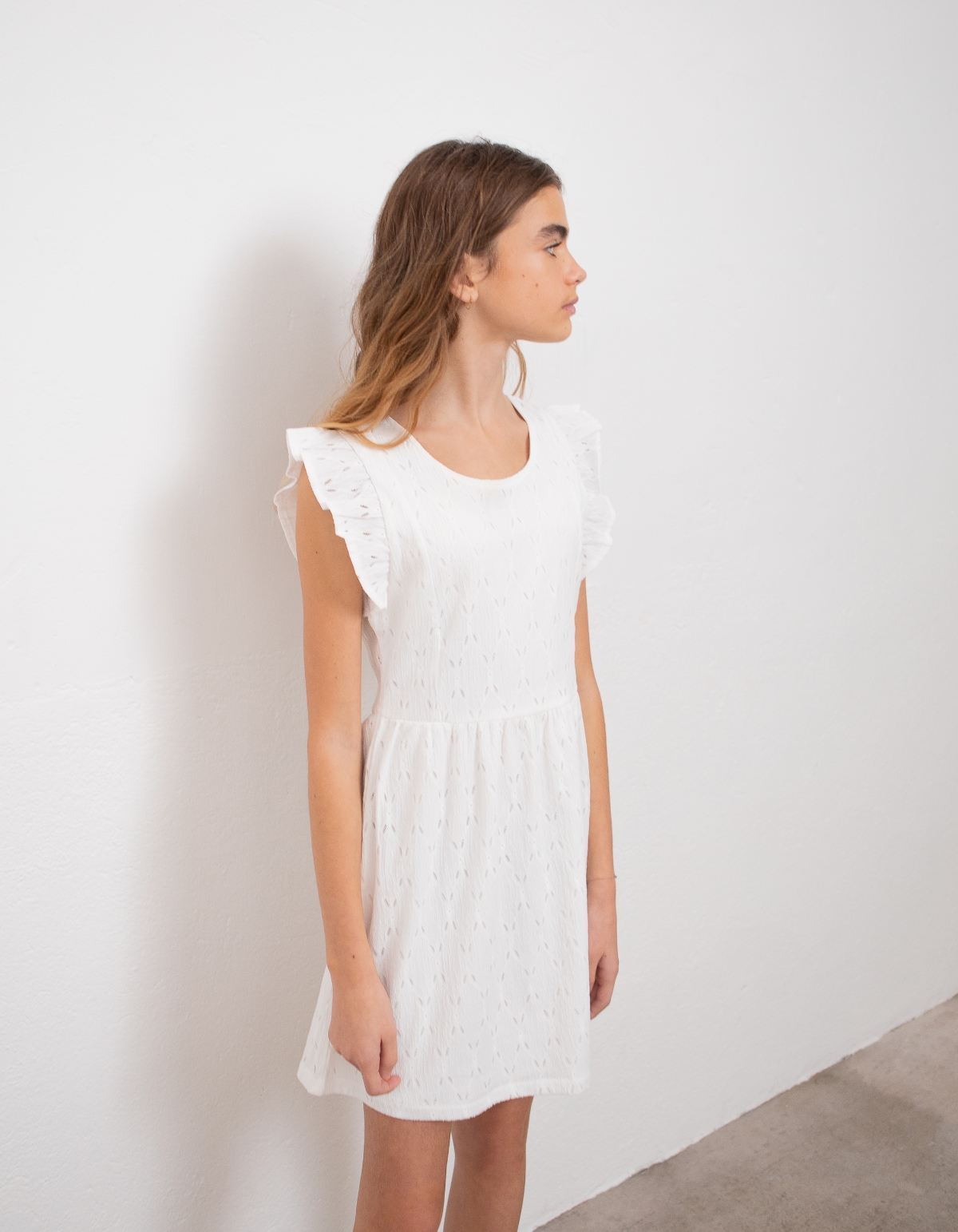 Robe écrue dentelle fantaisie ajourée fille