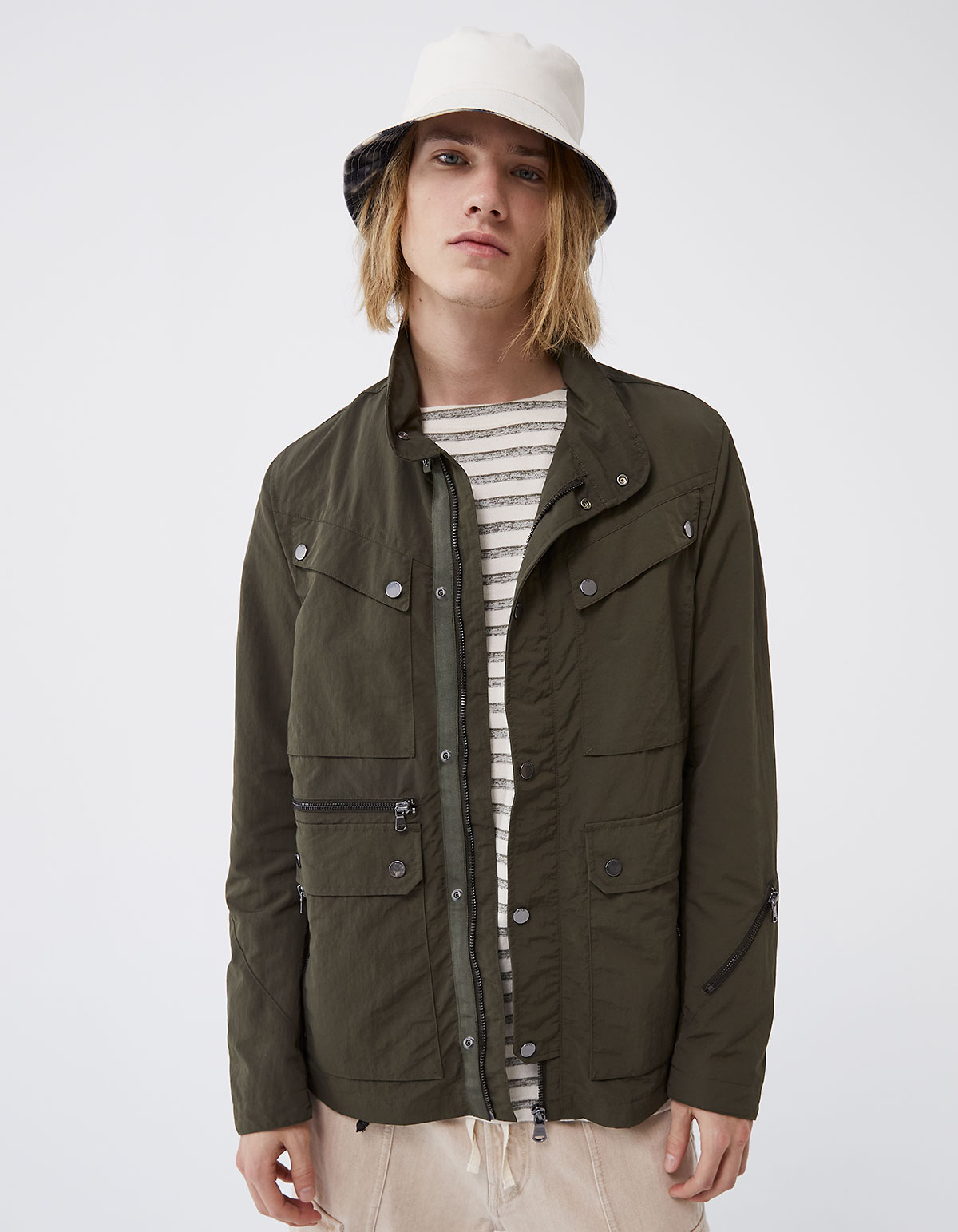 Khaki Herrensafarijacke aus Nylon