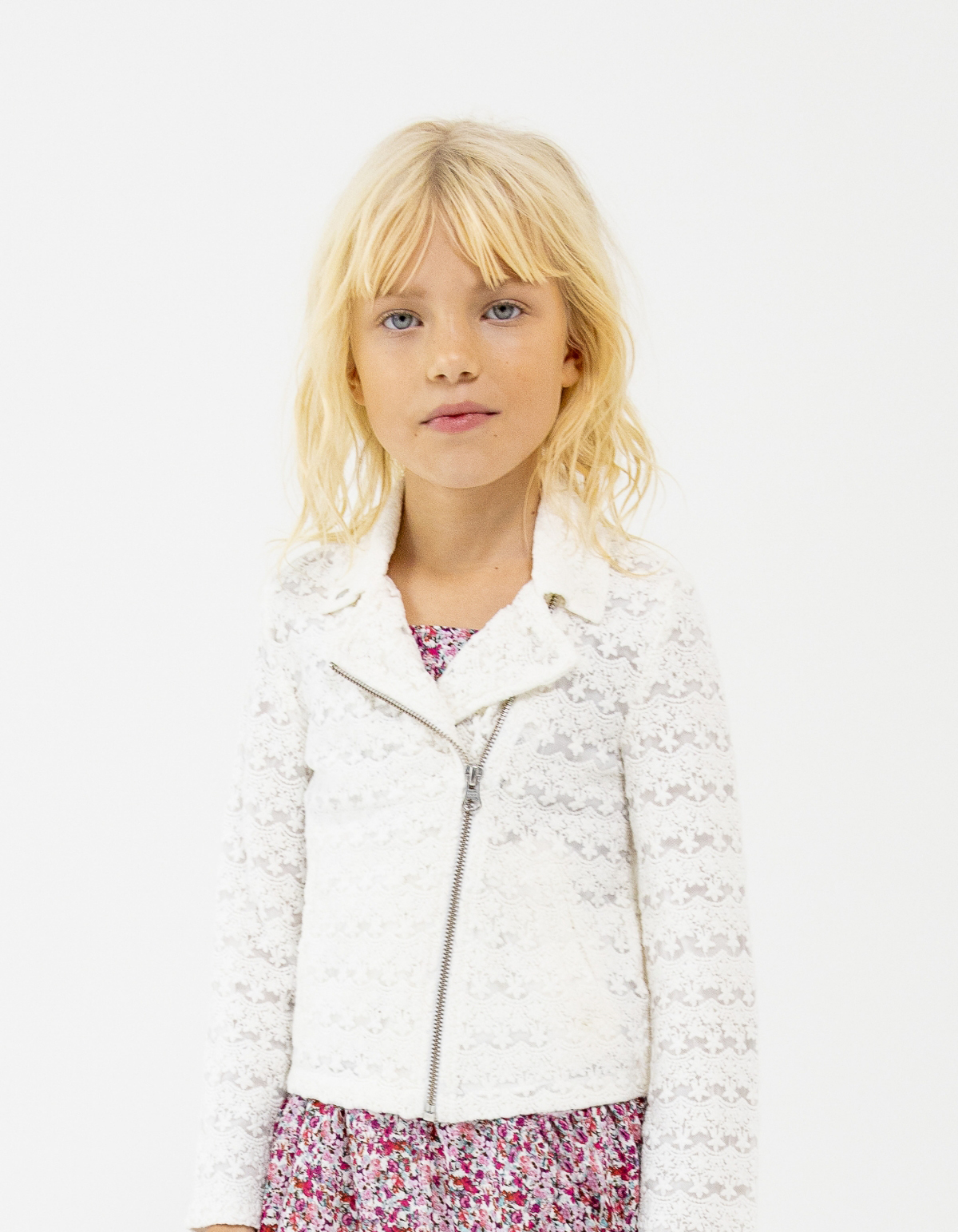 Girls’ off-white lace biker-style jacket