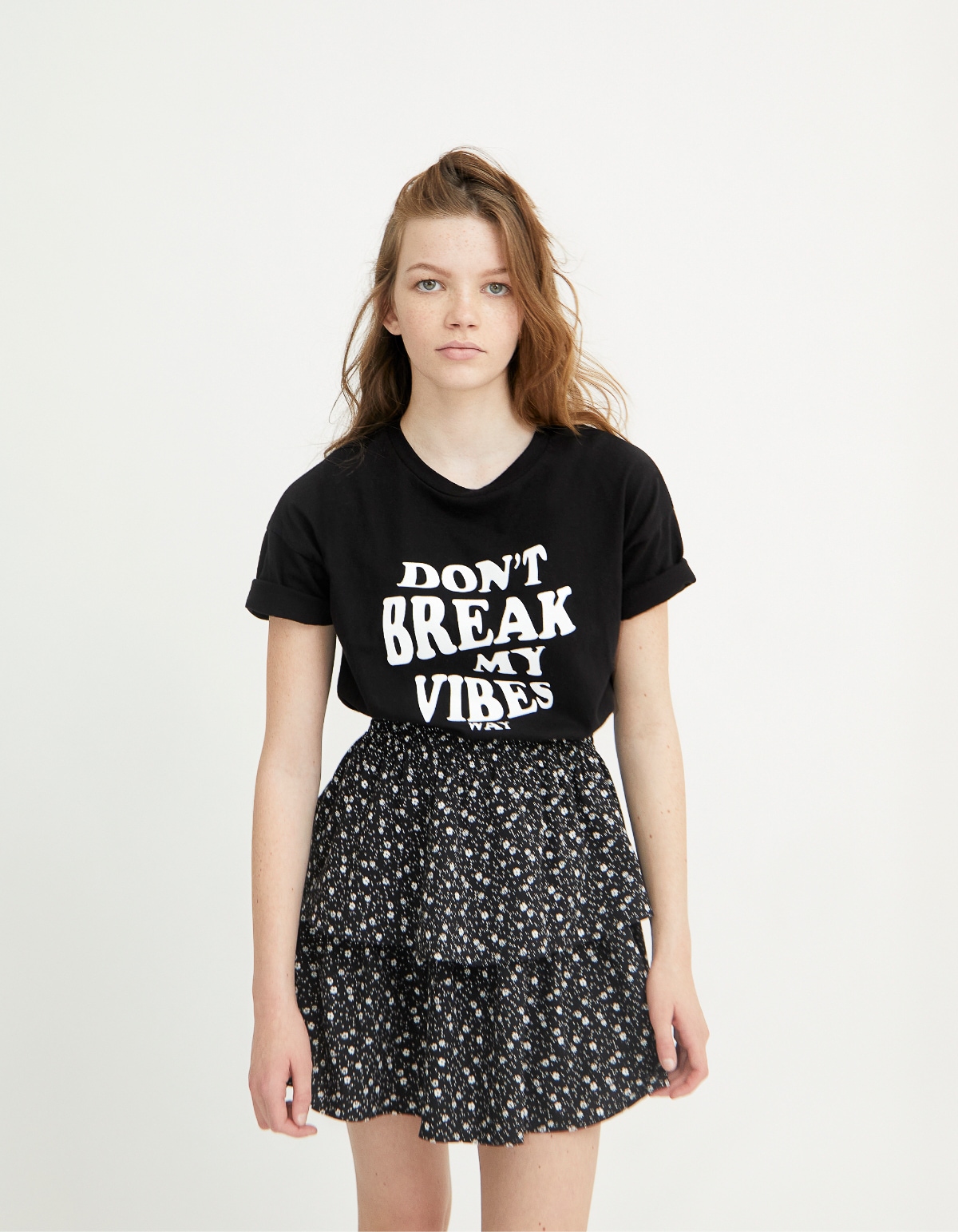 Zwart T-shirt bio met witte tekst meisjes